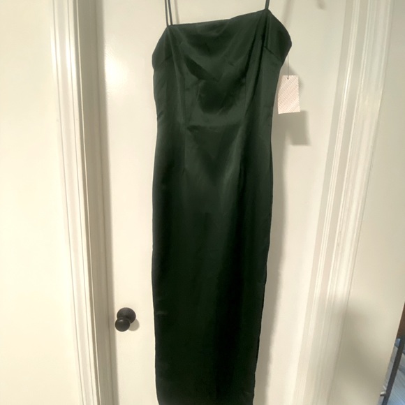 FYEO - Never Ending Romance Forest Green Satin Midi Dress Size 2/Small - Picture 2 of 2